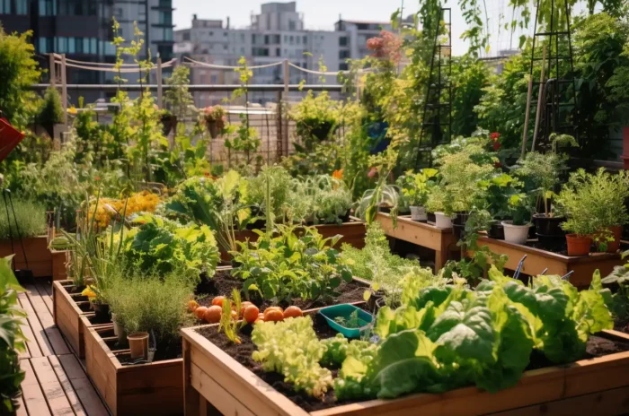 jardin urbain sur toit d'un immeuble